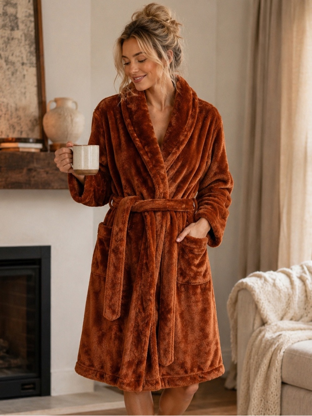 Stars Above Luxurious Rust Brown Plush Robe